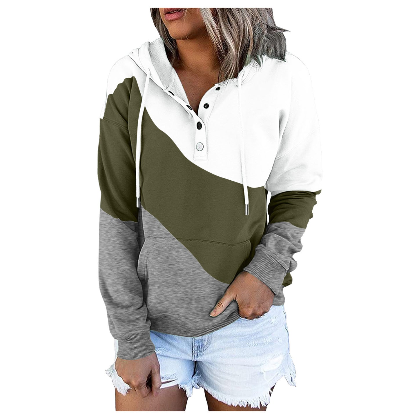 Winter New Stitching Hooded Sweatshirt Jacket Fashion Loose Pocket Pullover Hoodies Top