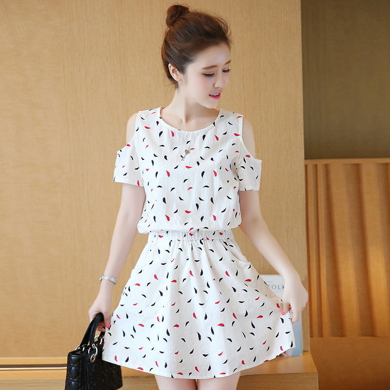 Summer Women's New Slim Fashion Print Loose Strapless Dress