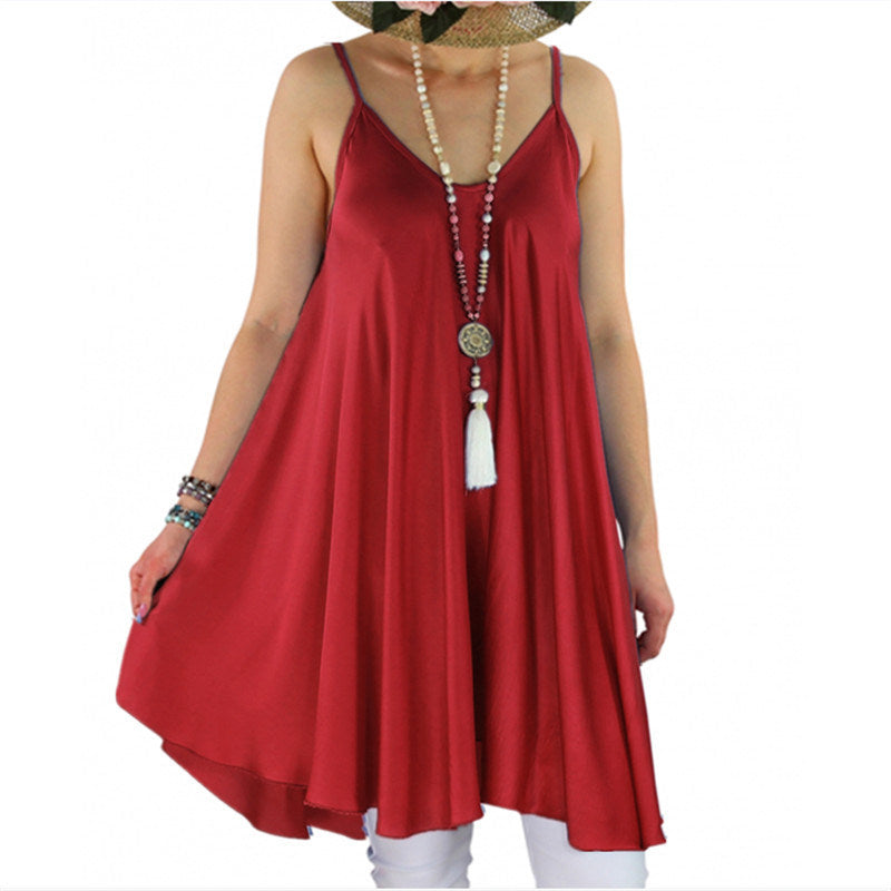 Summer Hot Sale Solid Color Sling Big Swing Women's Dress