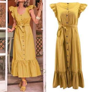 Best Selling Women's Round Neck Ruffled Sleeves Long Dress