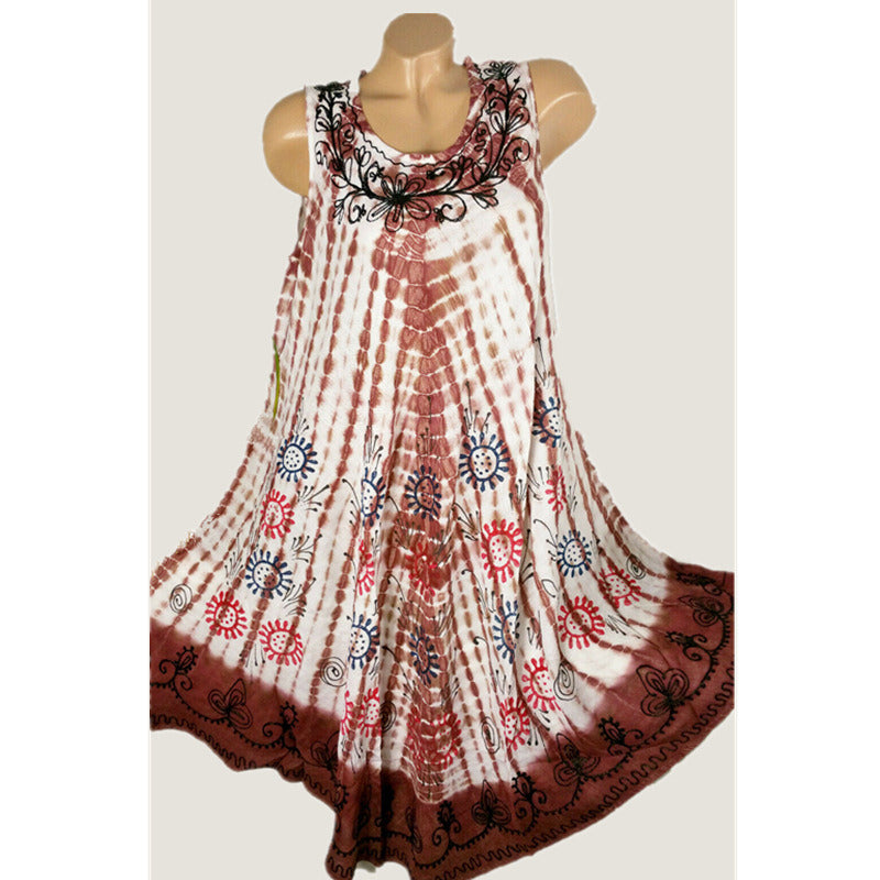 European and American fashion new women's tie-dyed printed sleeveless dress