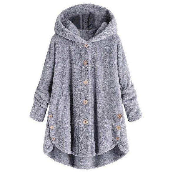 Winter New Fashion Women's European and American Button Plush Shirt Irregular Tide Brand Solid Color Coat