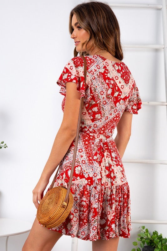 summer new women's casual short-sleeved straps holiday print dress