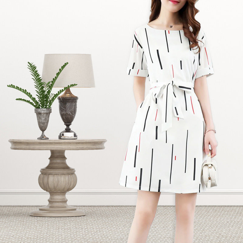 summer new women's fashion simple printed short-sleeved dress