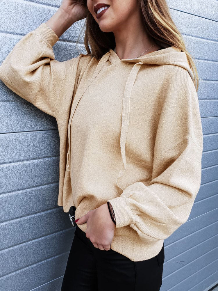 Fashion Tops Sexy Round Neck Hooded Loose Comfort Long Sleeve Top