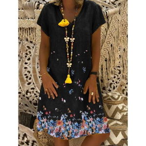 summer new women's v-neck print short-sleeved dress