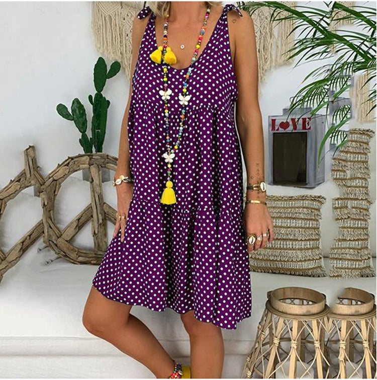 Spring and Summer Women's Hot Sale Dot Print Plus Size Strap Dress