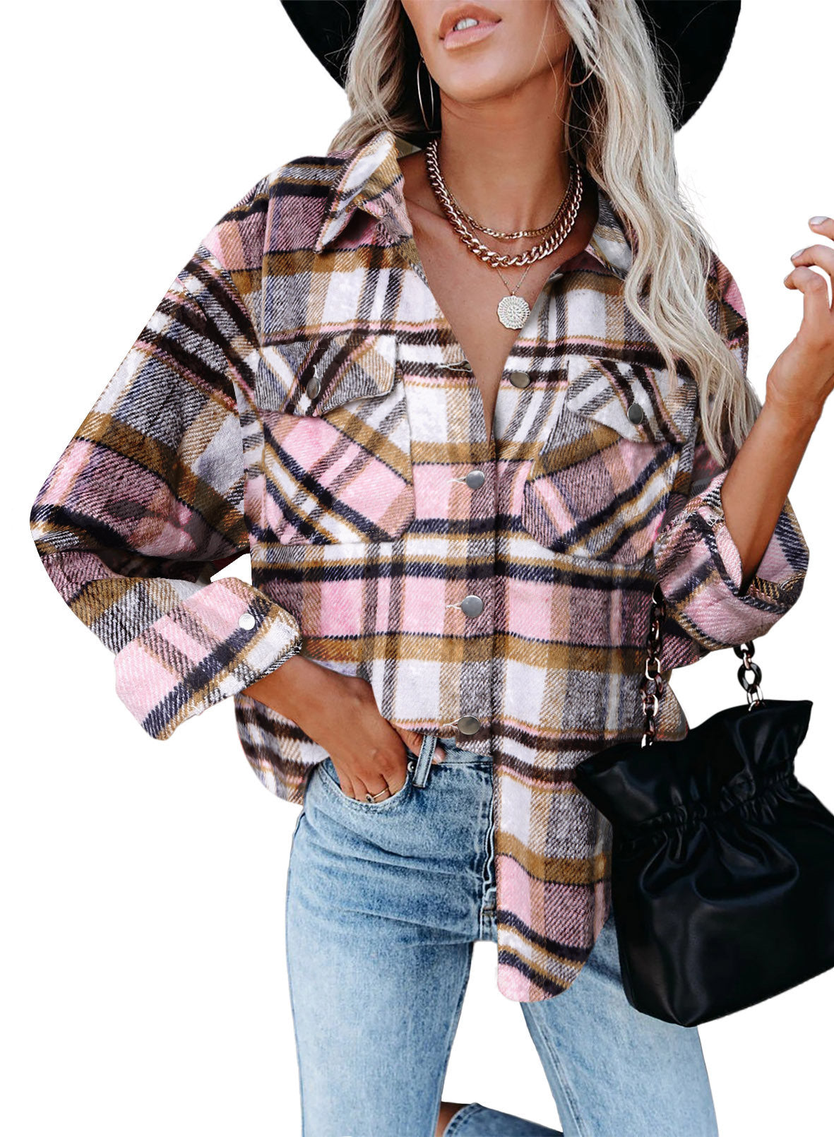 Womens Flannel Plaid Button Down Shirts Boyfriend Long Sleeve Oversized Blouses Tops