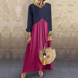 Summer Women's Stitching Contrast Color Irregular Long Sleeve Dress