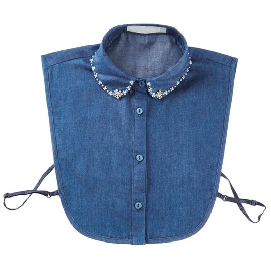 Handmade Beaded Denim Detachable Half Shirt Blouse False Collar for Girls Women