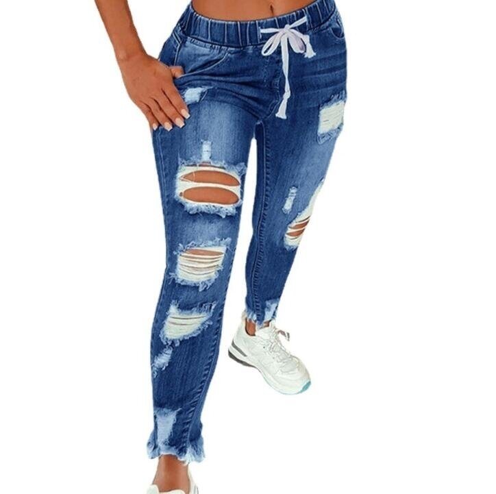 Drawstring Ripped Casual Jeans