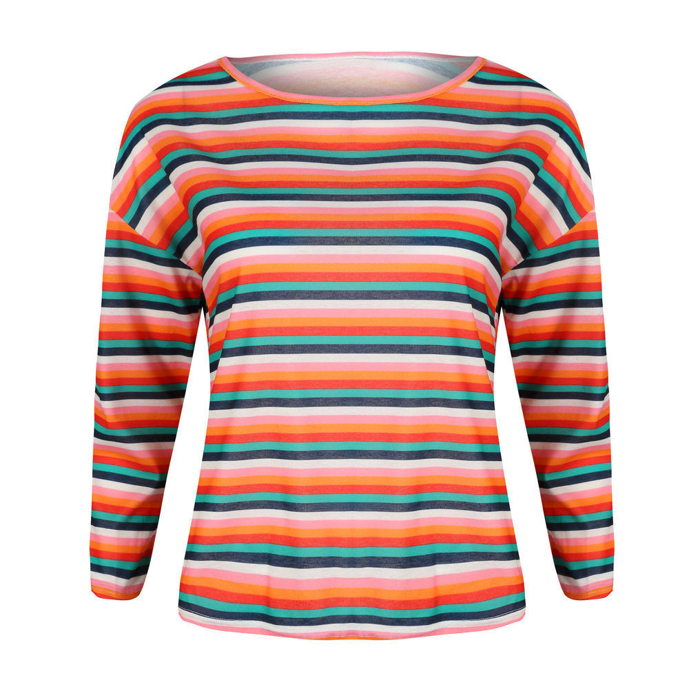 Autumn hot tops sexy round neck striped print featuring bat sleeve tops