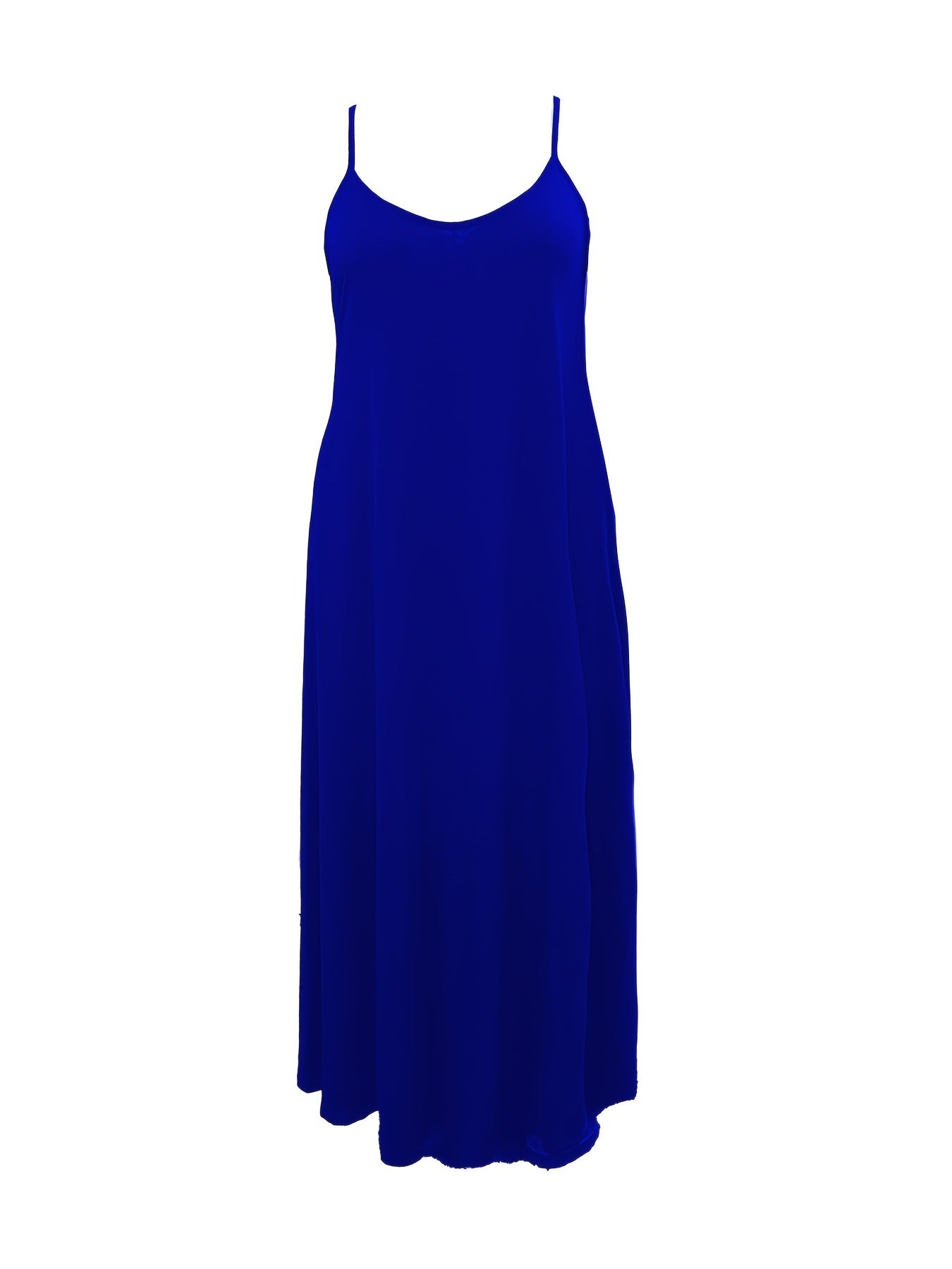 Plus Size Casual Cami Dress; Women's Plus Plain Round Neck Slight Stretch Cami Maxi Dress