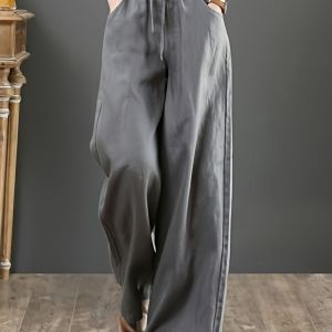 Solid Color Literary Cotton Linen Wide Leg Pants; Women's Trousers