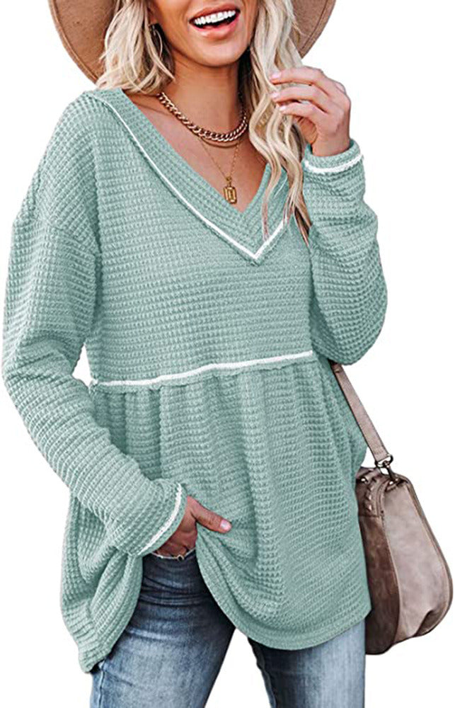 Women's Fall/Winter V-neck Long Sleeve Tunic Sweater Smock T-shirt