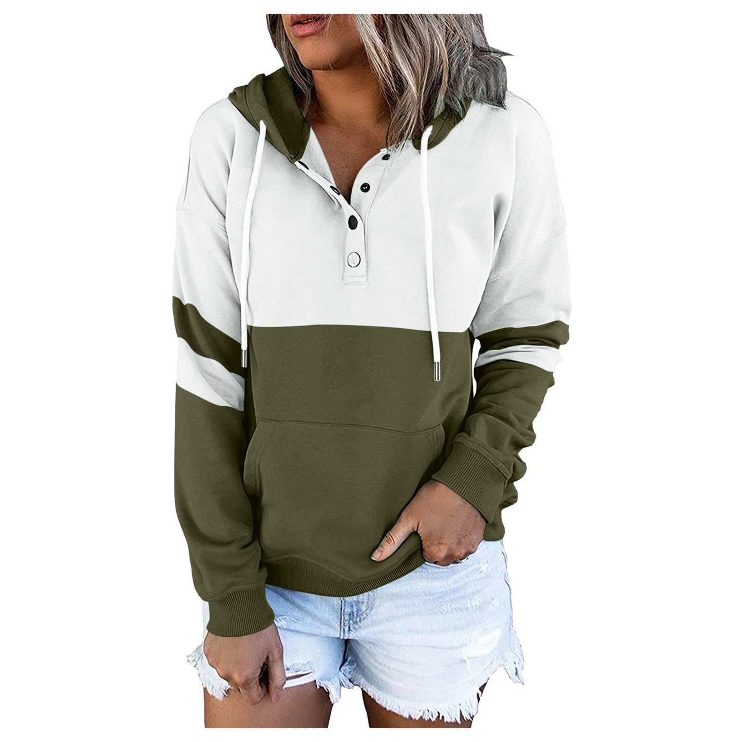 Top Women's Stitching Hooded Sweater Plus Fleece Pockets Loose Autumn and Winter New