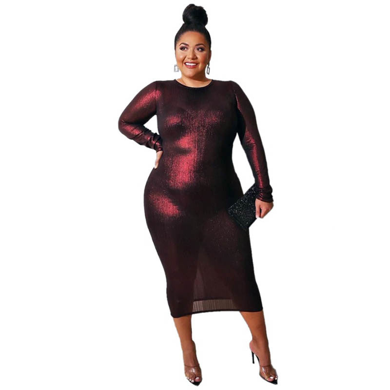 Fat Woman Knitted Plus Size Long Sleeve Midi Dress