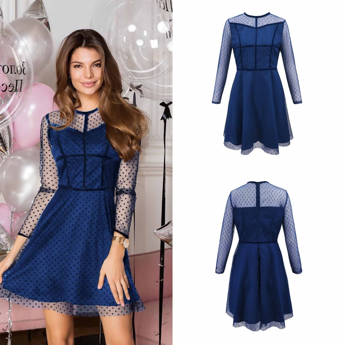 Best Selling Summer New Women's Mesh Polka Dot Dress