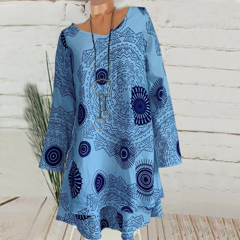 Autumn Printed Double-layer Dress Long-sleeved Dress