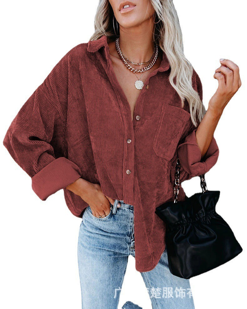 Women's Fall/Winter New Oversize Corduroy Loose Button Shirt