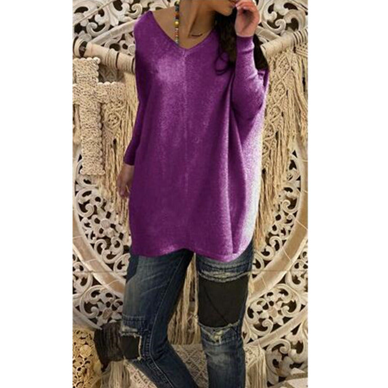 9 Colors Autumn And Winter New Woman Fashion Sexy V-neck Long Sleeve Sweater Knitting Loose Tops