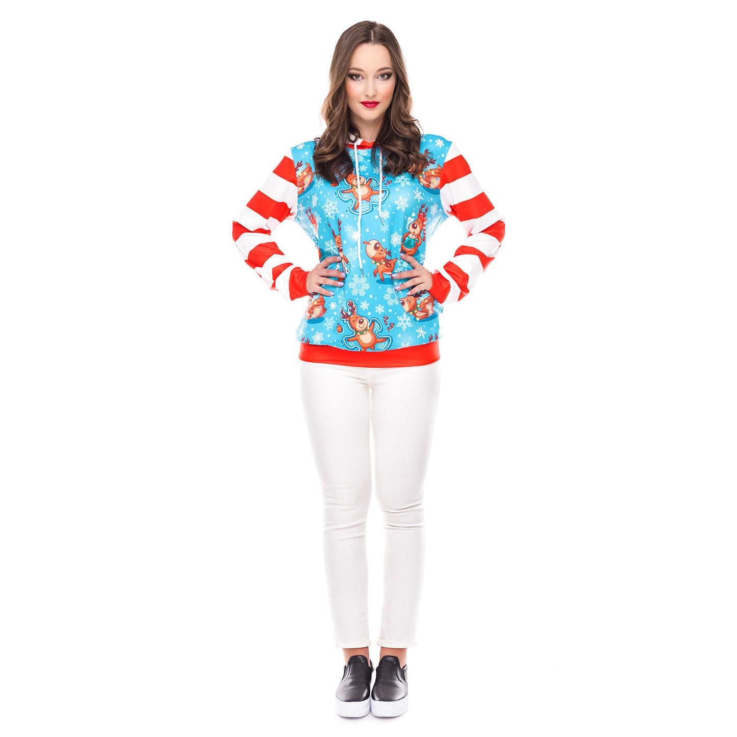 Christmas Costumes Loose Wild Clothes Elk Snowflake Print Women's Hooded Sweater