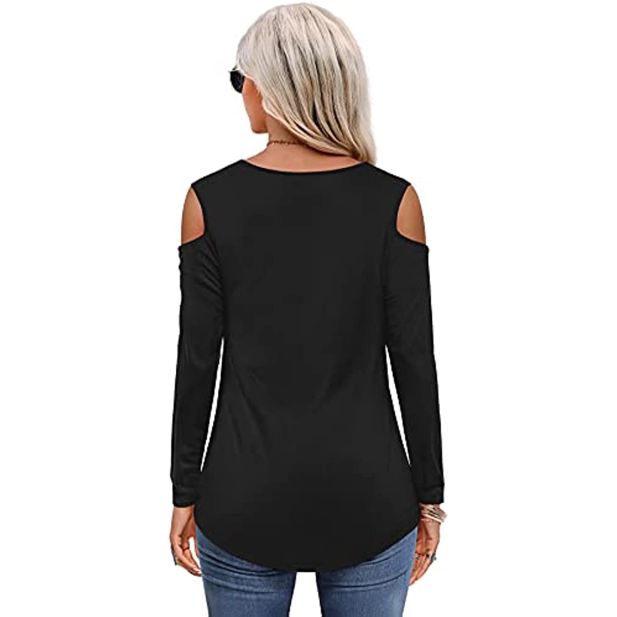 Womens Long Sleeve Cold Shoulder Basic Tee Tops Shirts