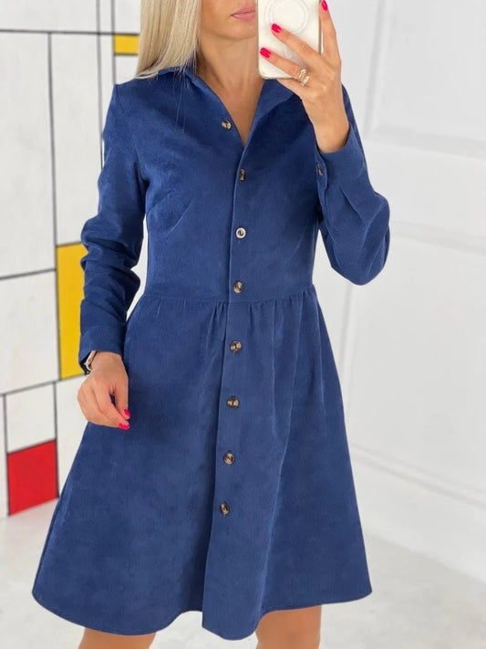 Fall/winter Long-sleeved Single-breasted Shirt Corduroy Dress Long Skirt