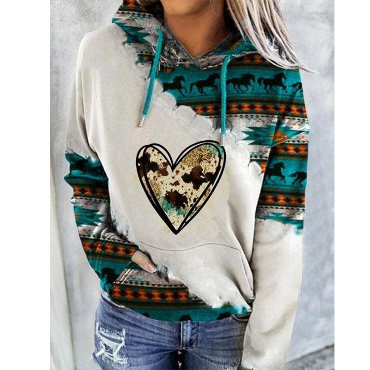 autumn and winter new women's sweater national wind printing casual hooded hoodie