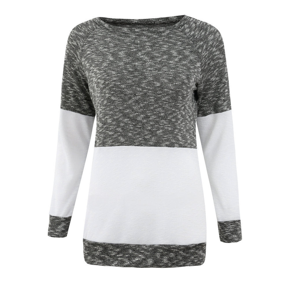 European and American autumn and winter tops sexy round neck featuring color matching comfortable long-sleeved tops