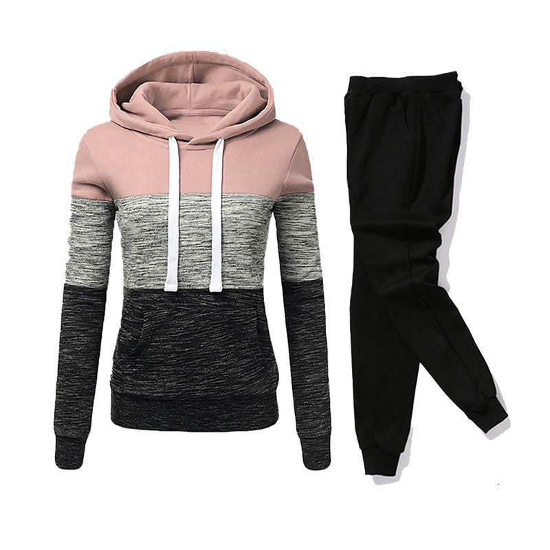 Women Tracksuit 2 Pieces Set Winter Hoodies+Pants Set Patchwork Pullover Sweatshirt Female Sport Suit Outfits for Woman Clothing