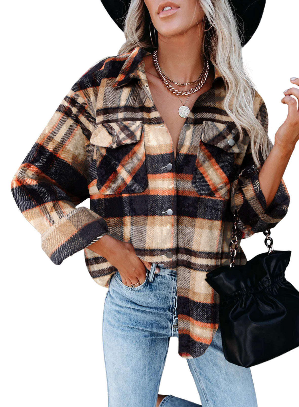 Womens Flannel Plaid Button Down Shirts Boyfriend Long Sleeve Oversized Blouses Tops