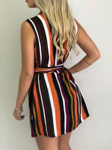 Women's Summer Sleeveless V-neck Strap Stripe Dress