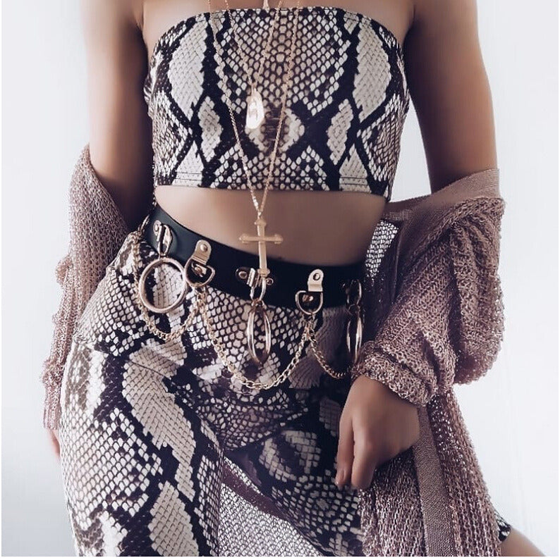 Two-piece women's new snake print tube top + shorts sports and leisure suit