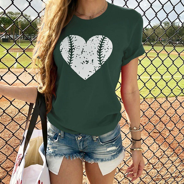 summer new women's love baseball pattern printing casual short-sleeved T-shirt