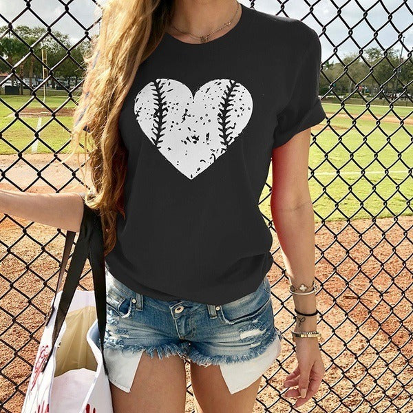 summer new women's love baseball pattern printing casual short-sleeved T-shirt