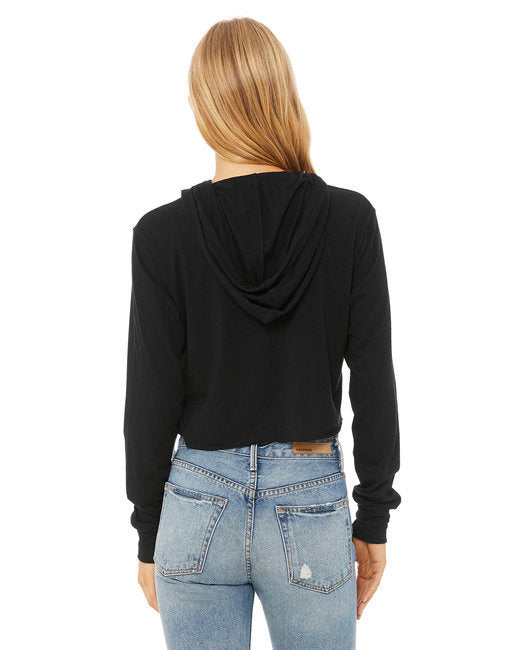 Ladies' Cropped Long Sleeve Hoodie T-Shirt - SOLID BLK TRBLND - S