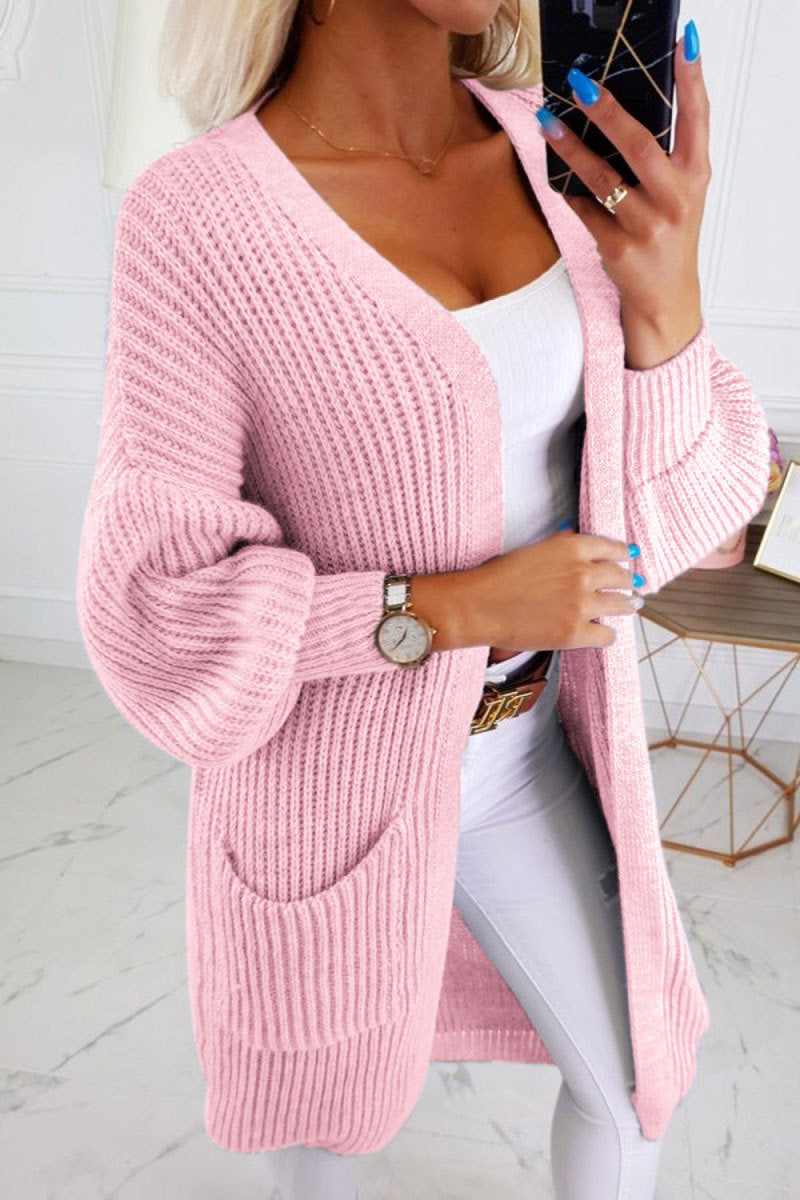 Women's Autumn and Winter Models Casual Solid Color Style Cardigan Sweater Coat Long Section