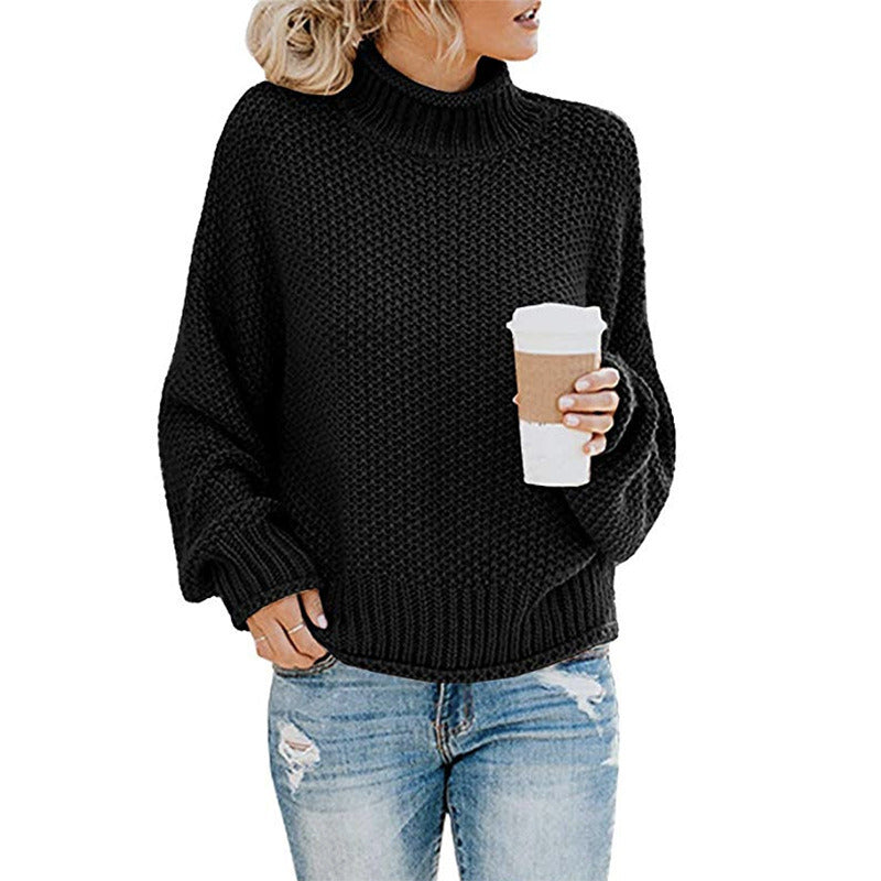 Women Turtleneck Chunky Knit Pullover Sweater