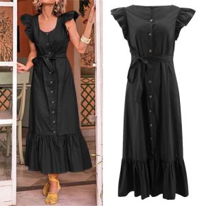 Best Selling Women's Round Neck Ruffled Sleeves Long Dress