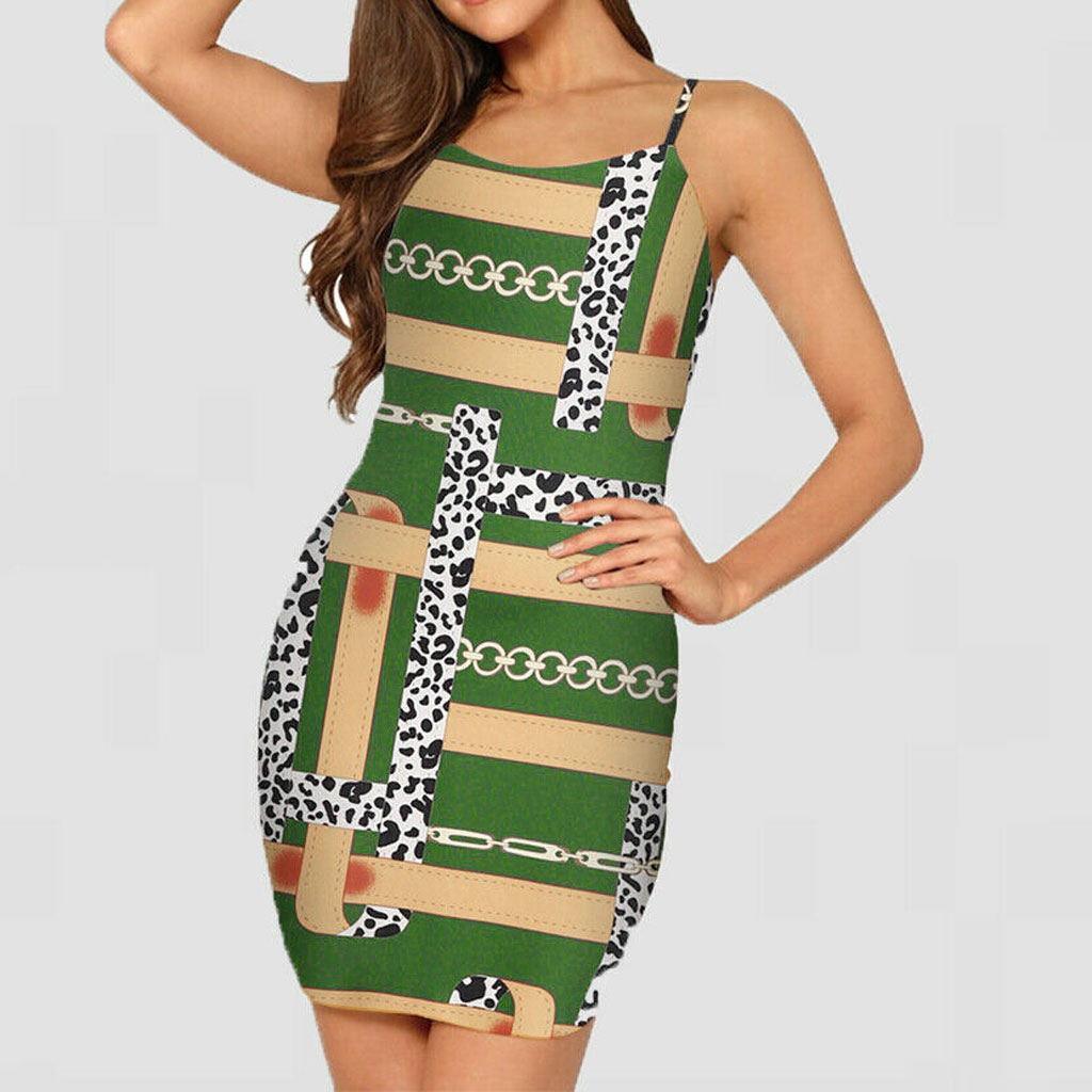 summer new European and American women's street hipsters round neck print strap dress