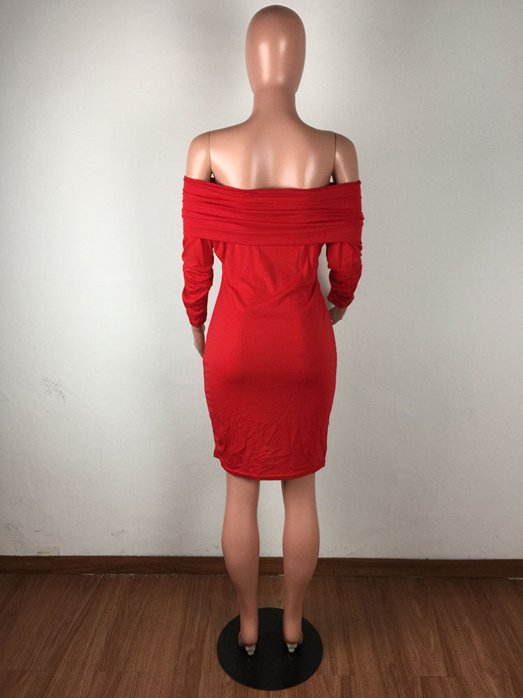 Solid Color Off The Shoulder Midi Dress