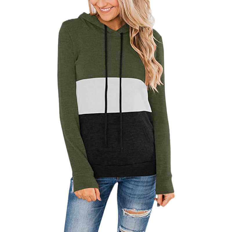 autumn and winter new women's sweater casual sports pure color stitching plus velvet hooded hoodie