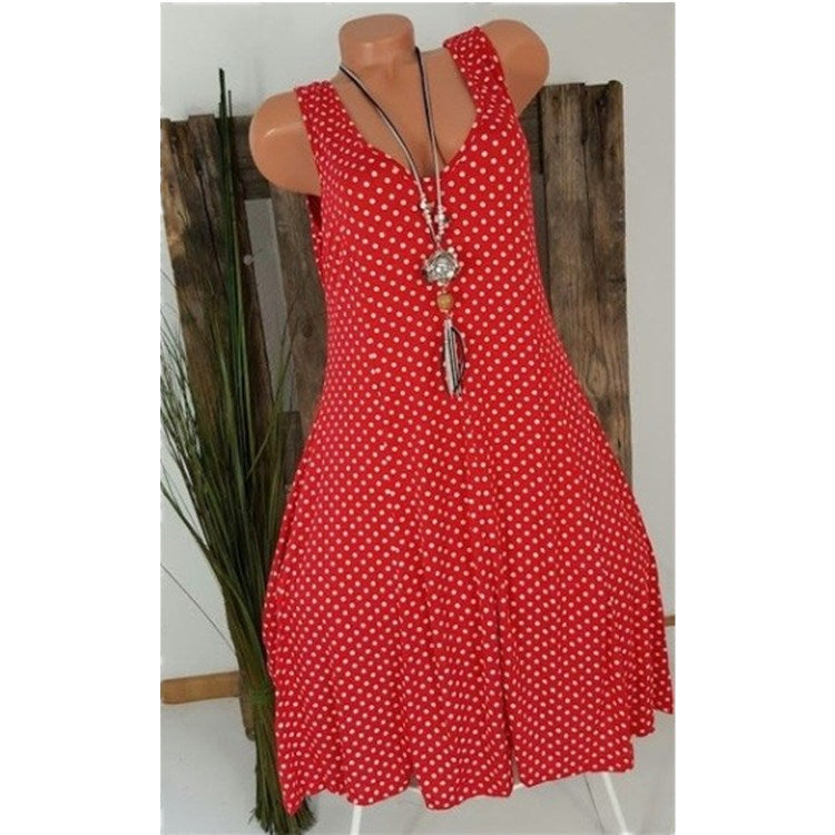 Hot Summer Temperament Women's Polka Dot Round Neck Large Swing Dress