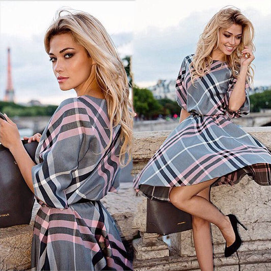 Summer New Women's Plaid Sexy European and American Dress