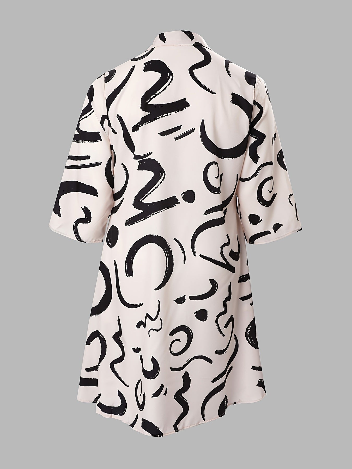 Plus Size Geometric Print V Neck Midi Dress; Women's Plus Slight Stretch Loose Fit Elegant Midi Dress