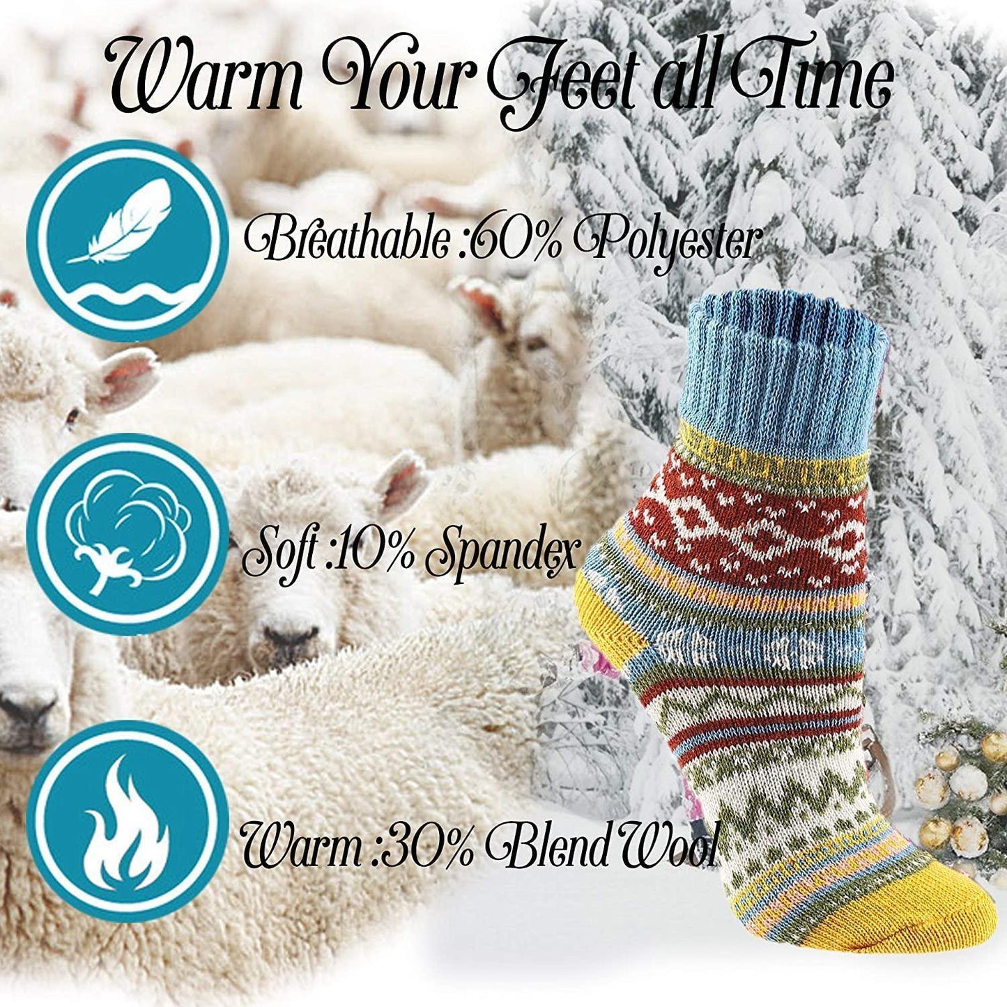 10 Pairs Womens Winter Wool Knit Socks Soft Warm Cozy Thick Vintage Casual Crew Socks Gifts