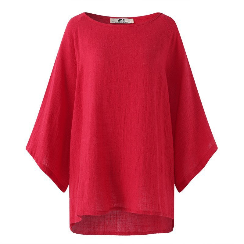 Casual Loose Batting Sleeve Solid Women Baggy Blouse