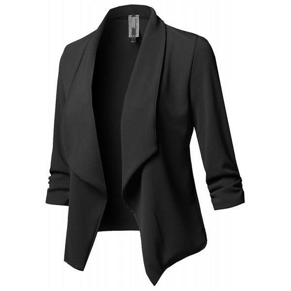 Women's Fahion Solid Color 3/4 Sleeve Open Blazer Jacket