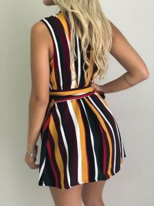 Women's Summer Sleeveless V-neck Strap Stripe Dress